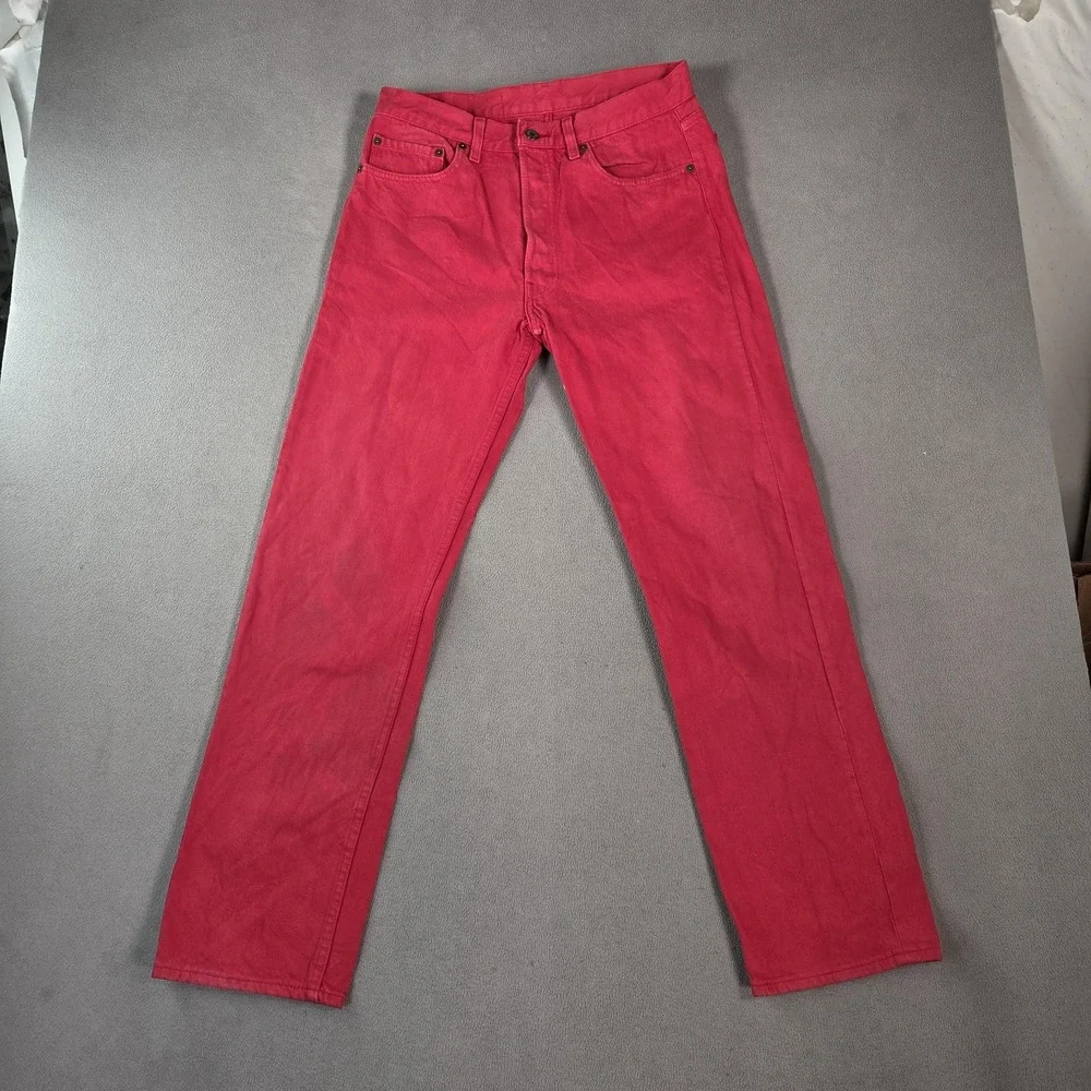 Vintage Levis 501 Jeans Mens Red Button Fly Made USA Straight Leg 90s Fits 28x30